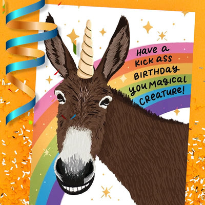 Magical Donkey Unicorn Kickass Birthday Card
