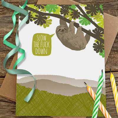Slow the Sloth Down Birthday Card - Funny Greeting Cards - Modern Printed Matter