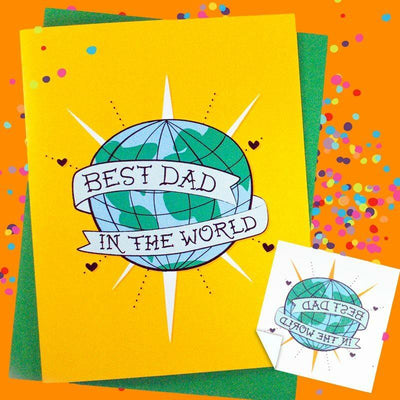 Best Dad In The World Greeting Card + Temporary Tattoo - Rhino Parade