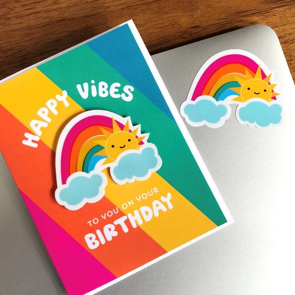 Night Owl Paper Goods - Happy Rainbow Vibes Birthday Sticker Card