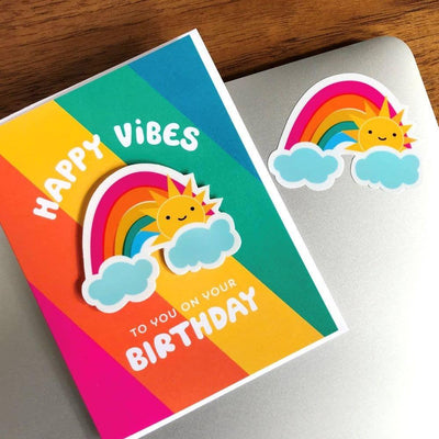Night Owl Paper Goods - Happy Rainbow Vibes Birthday Sticker Card