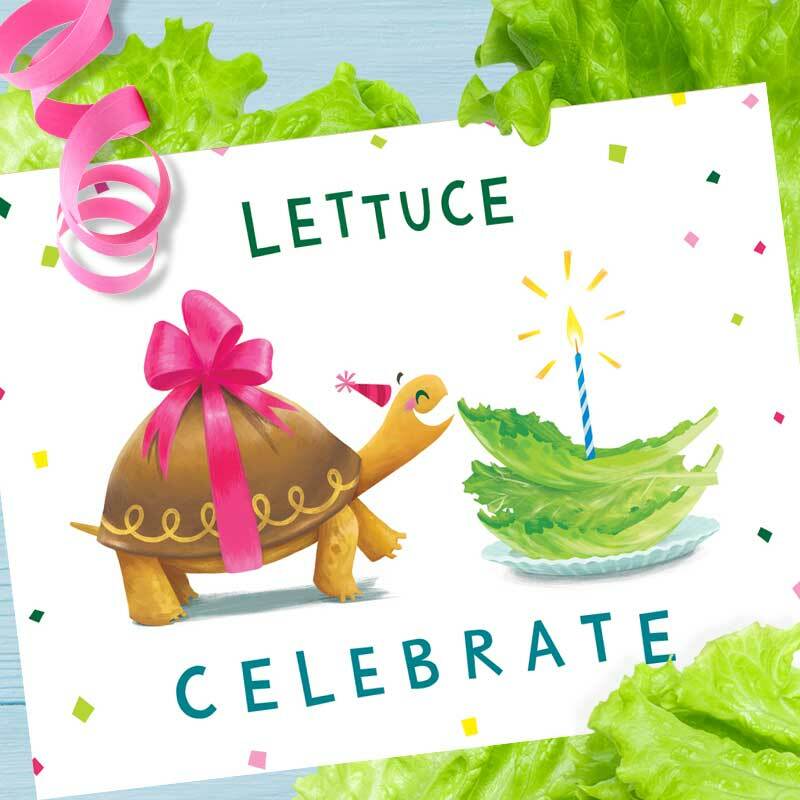 Lettuce Celebrate Turtle Birthday Card - Mudsplash Studios