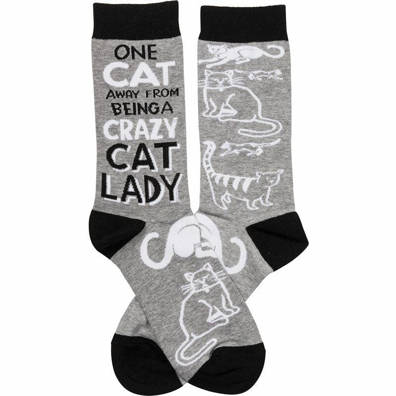 One Cat Away From Being A Crazy Cat Lady Socks - Primitives by Kathy