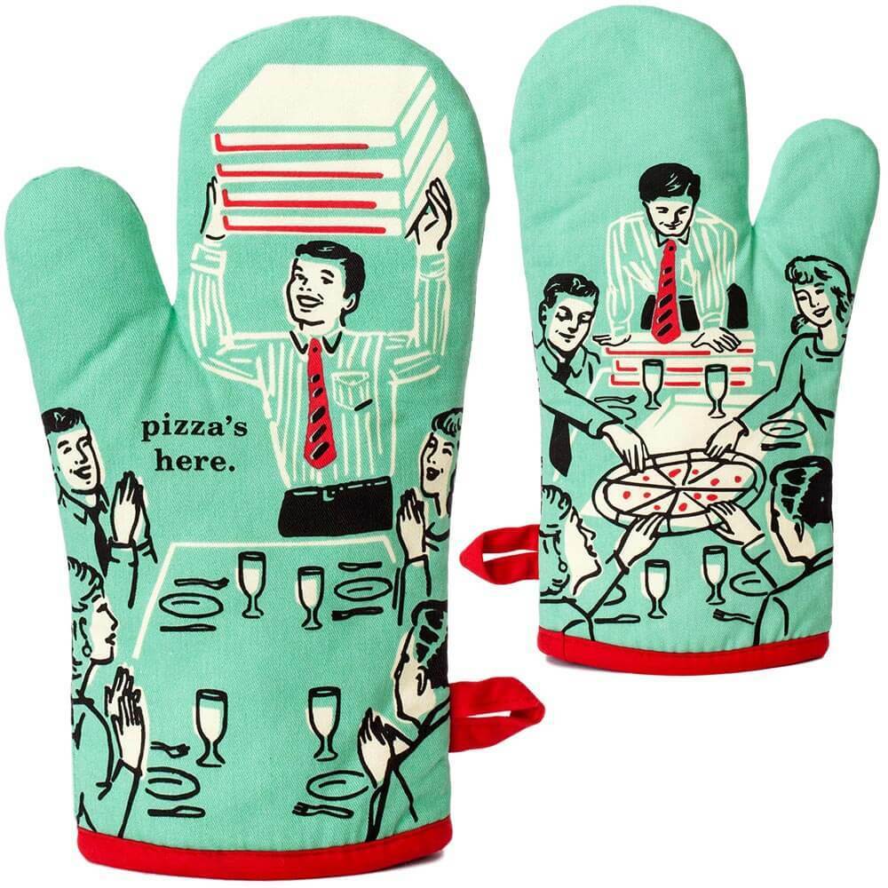 Pizza's Here Oven Mitt - Blue Q