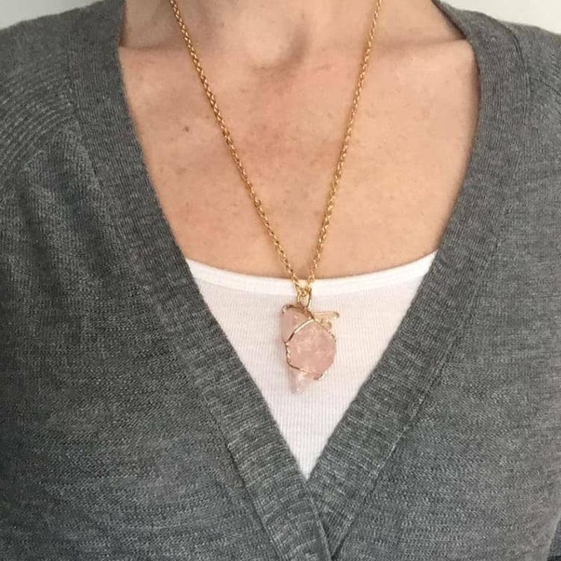 Raw Genuine Rose Quartz Crystal Necklace - Perpetual Kid Exclusives