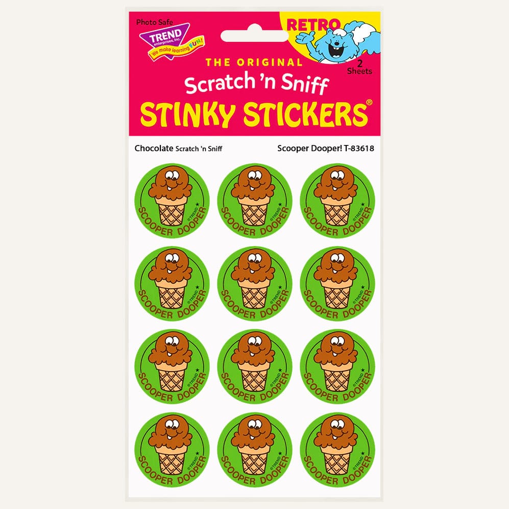 Scooper Dooper Chocolate Scented Retro Scratch 'n Sniff Stinky Stickers - Perpetual Kid