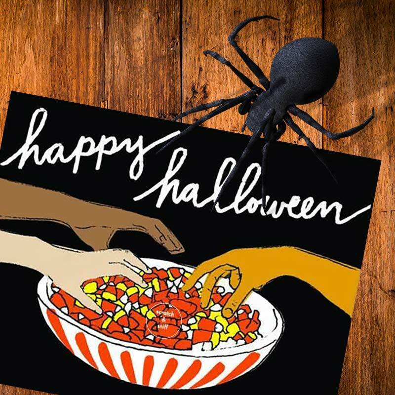Scratch & Sniff Candy Corn Scented Halloween Card - La Familia Green