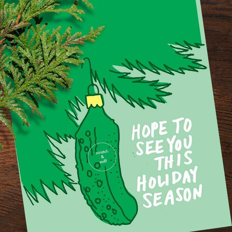 Scratch & Sniff Pickle Christmas Card - La Familia Green