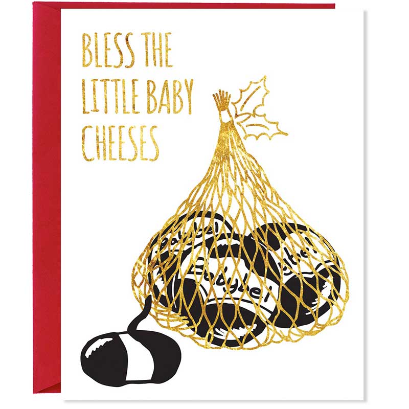 Bless The Little Baby Cheeses Christmas Card - Unique Gift by Smitten Kitten