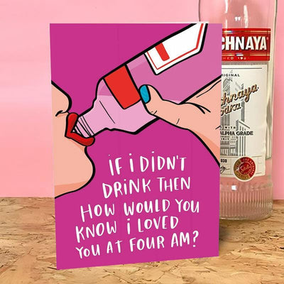 Drunk Dialing At Four AM Greeting Card - Unique Gift by Lucy Maggie Designs