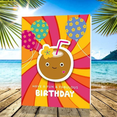 Fun + Fabulous Beach Birthday Sticker Card - Unique Gift by Night Owl Paper Goods