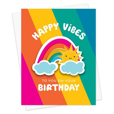 Happy Rainbow Vibes Birthday Sticker Card - Unique Gift by Night Owl Paper Goods