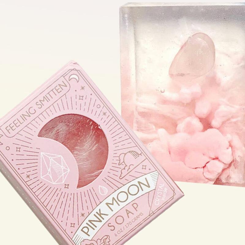 Pink Moon Soap with Rose Quartz Crystal Inside - Unique Gift by Feeling Smitten
