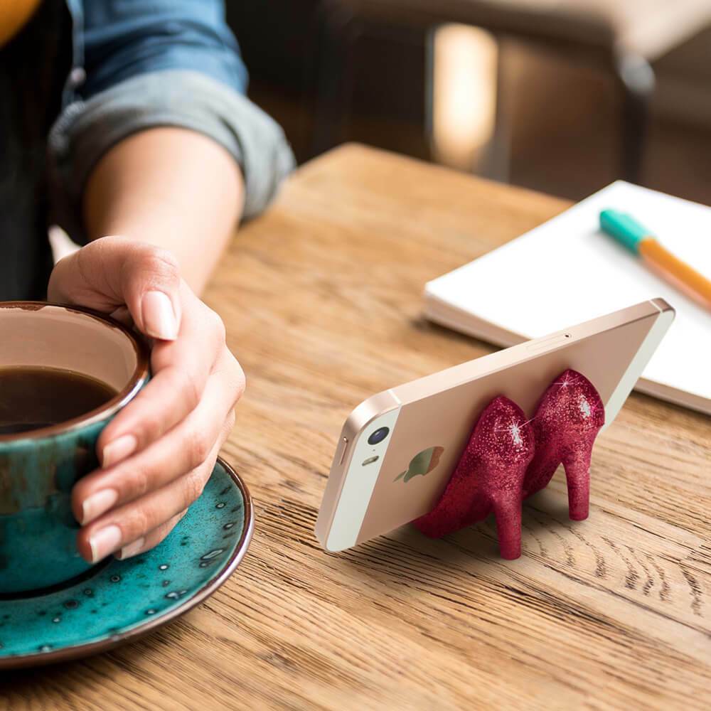 Pumped Up Ruby Red Glitter Phone Stand - Unique Gift by Fred