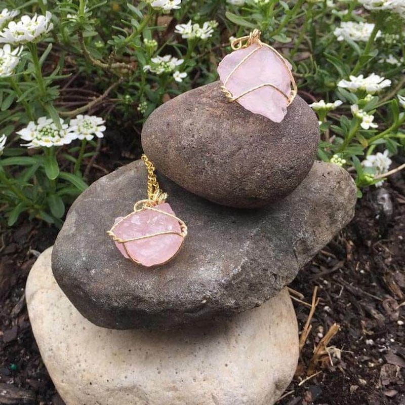 Raw Genuine Rose Quartz Crystal Necklace - Unique Gift by Exclusive