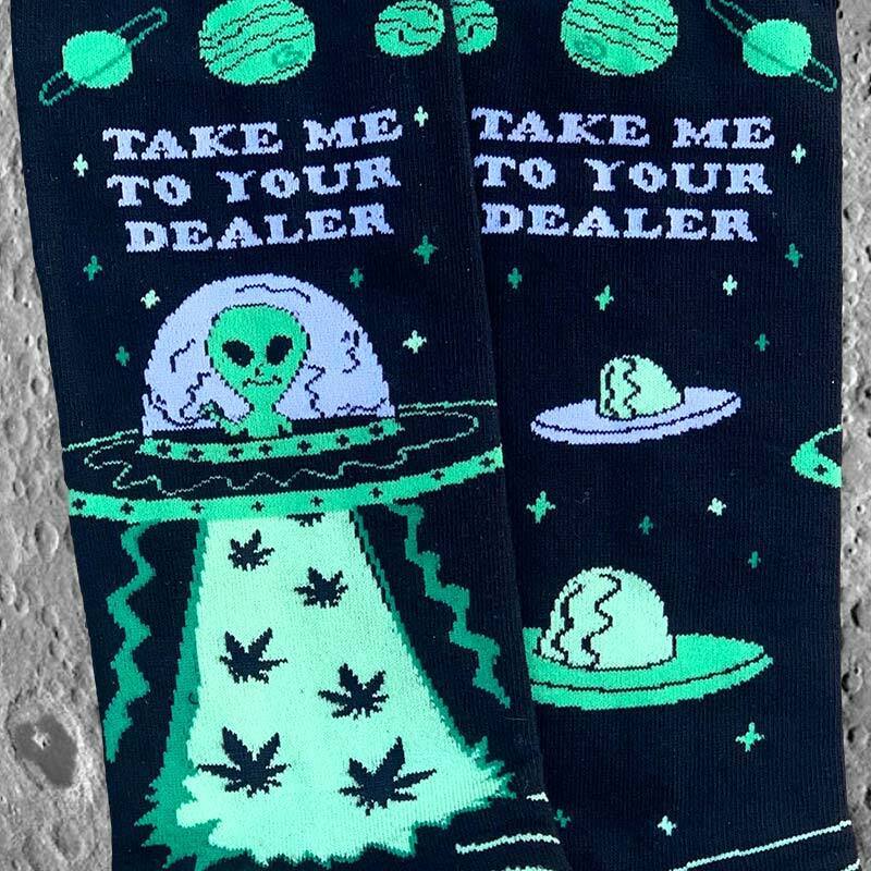 Take Me To Your Dealer Men's UFO Weed Socks - Unique Gift by Groovy Things Co