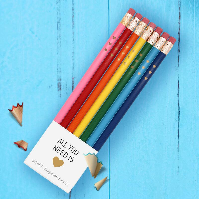 Totally 80's Rainbow + Hearts Pencil Set - Unique Gift by Snifty