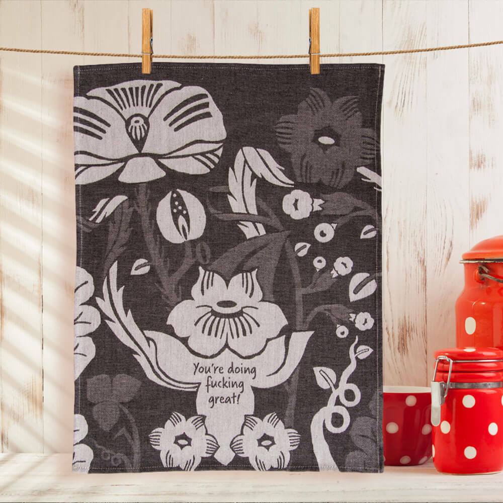 You're Doing F*cking Great! Woven Dish Towel - Unique Gift by Blue Q